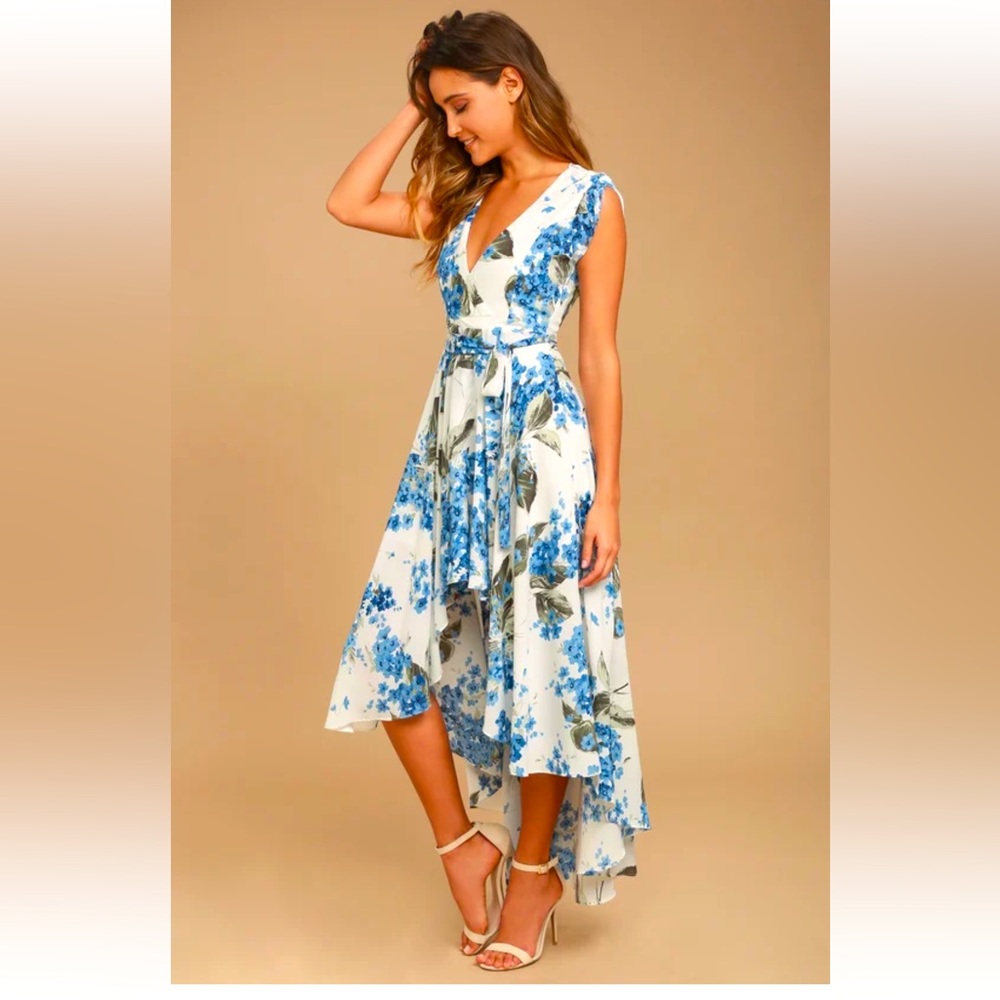 Lulu’s French Countryside White Floral Print High-Low Dress